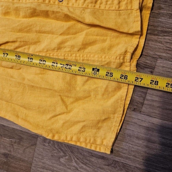 Chicos Womens 100% Linen Long Sleeve Button Up Blouse Size 2 Us L Yellow Pockets - Picture 8 of 8